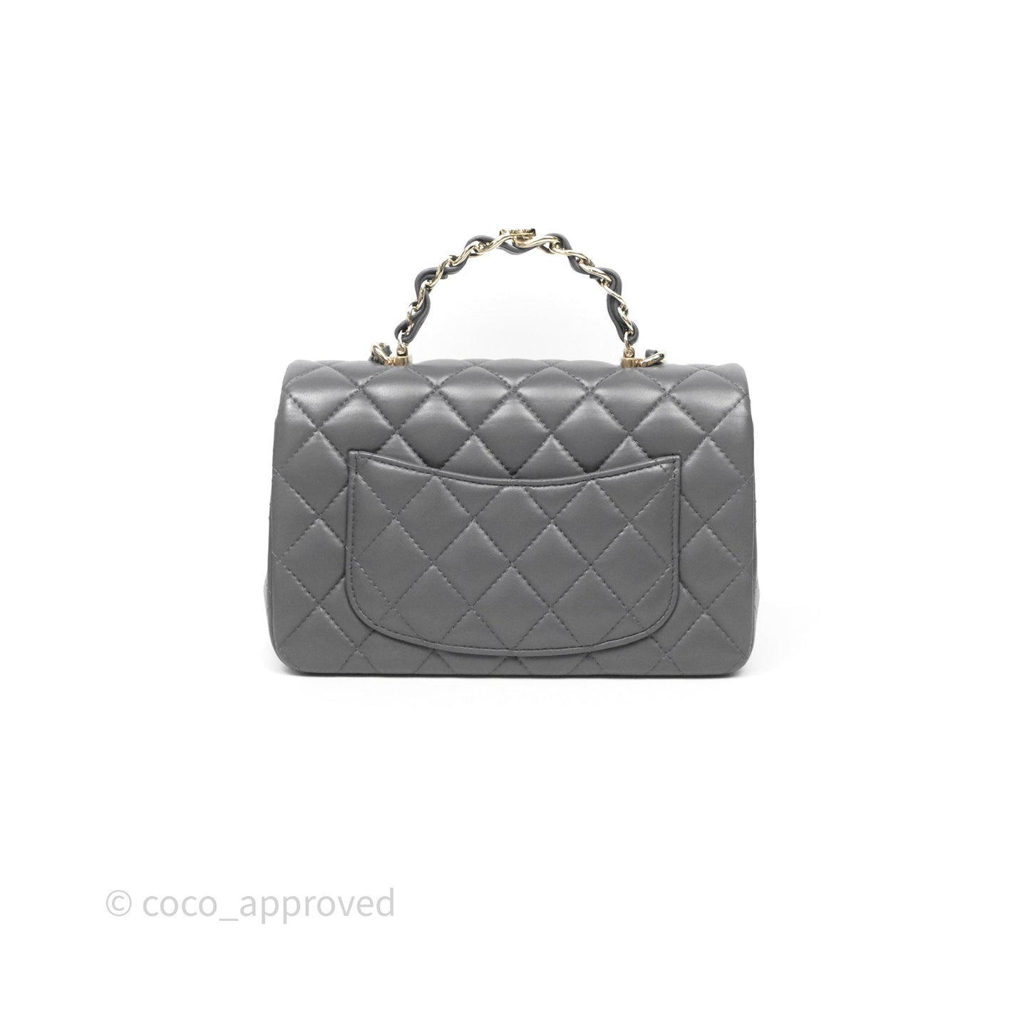 Chanel Chain Top Handle Mini Rectangular Flap Grey Lambskin Gold Hardware