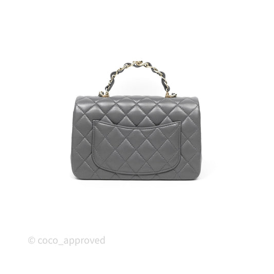 Chanel Chain Top Handle Mini Rectangular Flap Grey Lambskin Gold Hardware