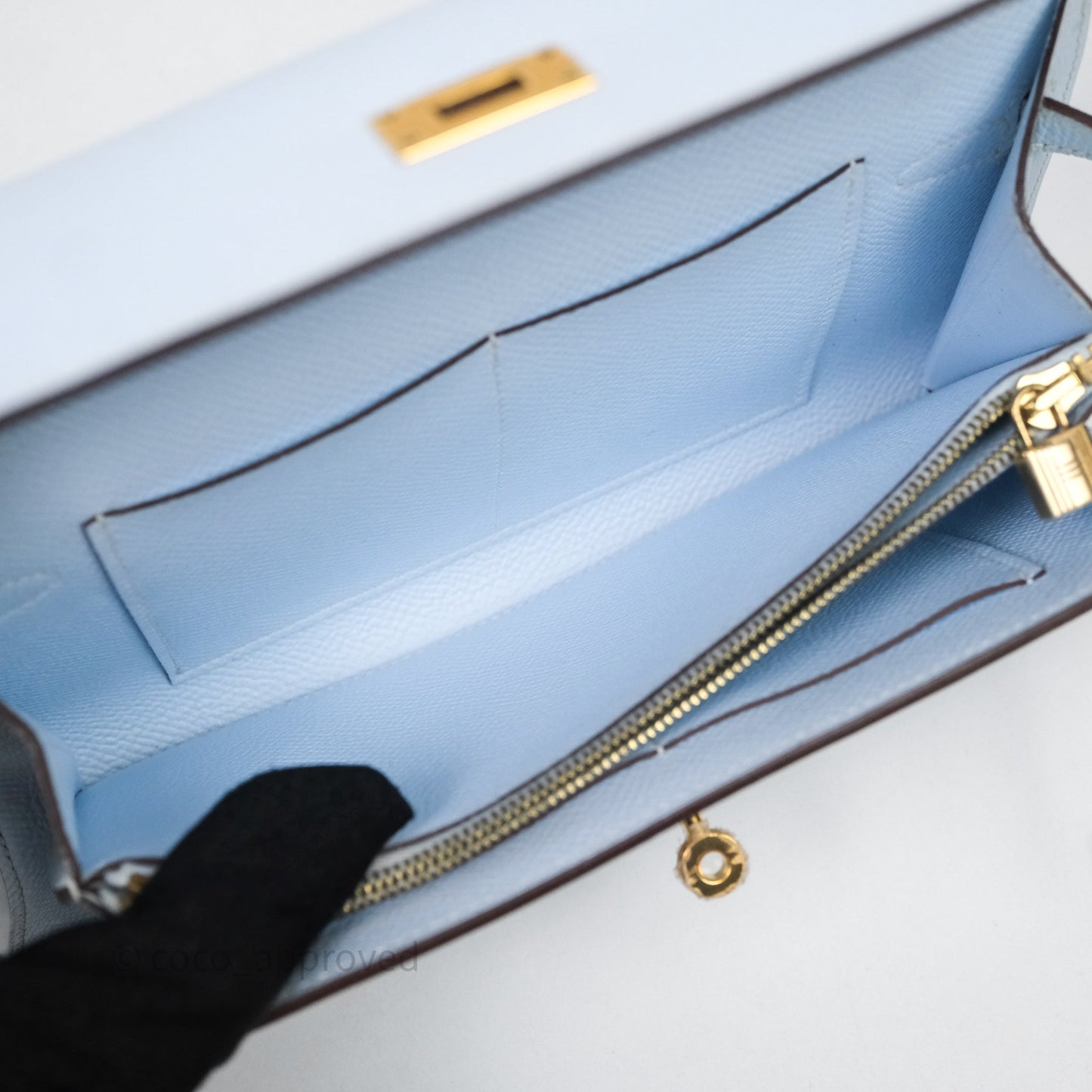 Hermes Kelly To Go Bleu Brume Epsom Gold Hardware