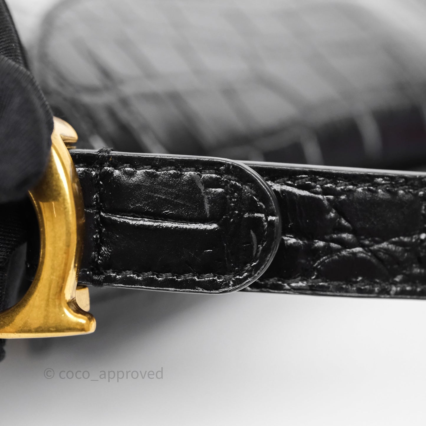 Christian Dior Saddle Bag Black Shiny Crocodile Gold Hardware
