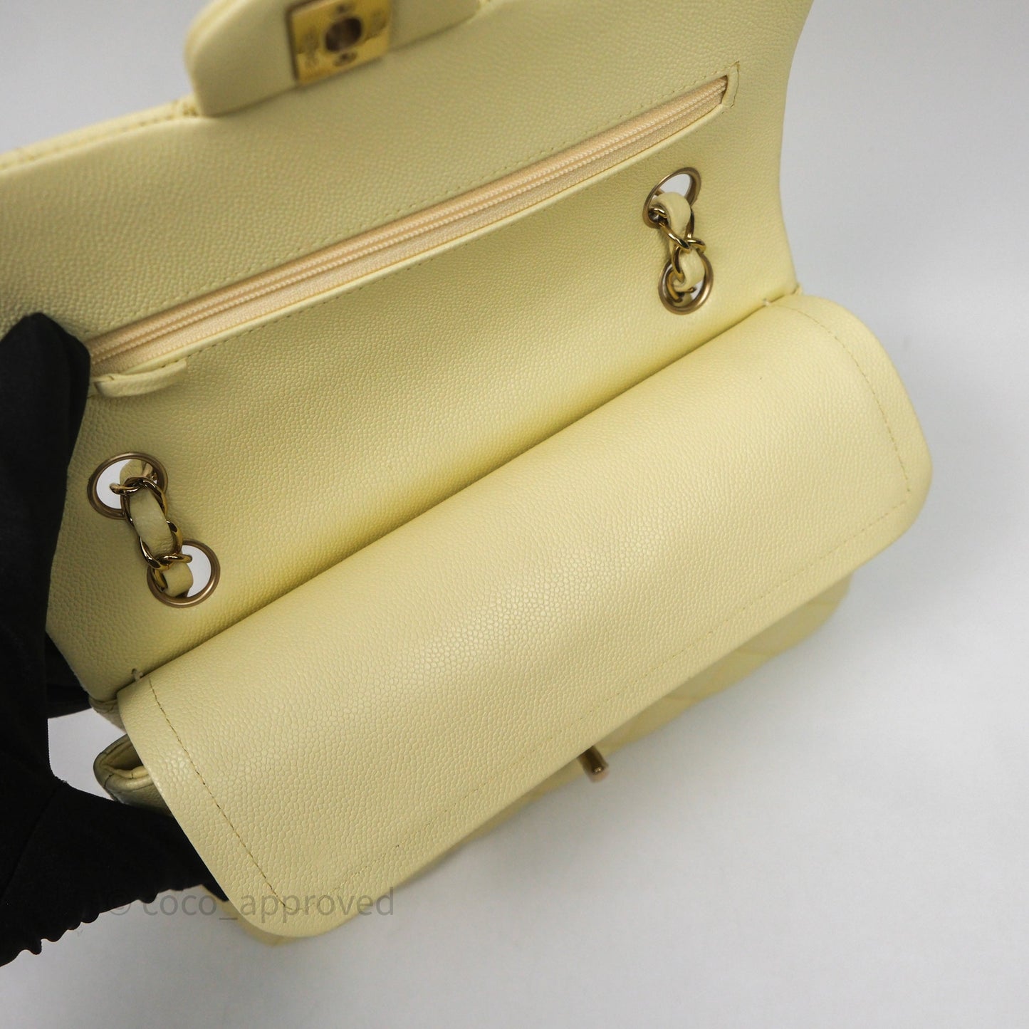 Chanel Small Classic Quilted Flap Light Yellow Caviar Gold Hardware