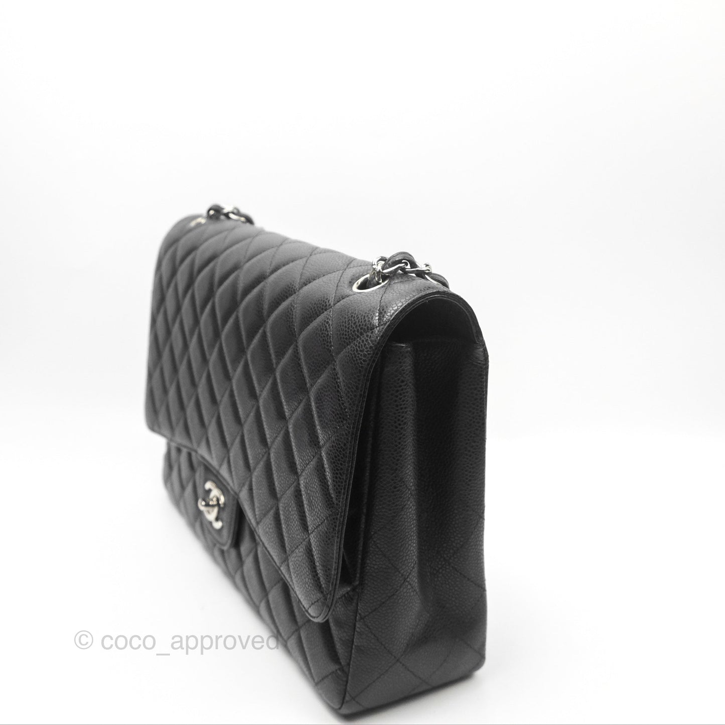 Chanel Quilted Maxi Single Flap Black Caviar Silver Hardware