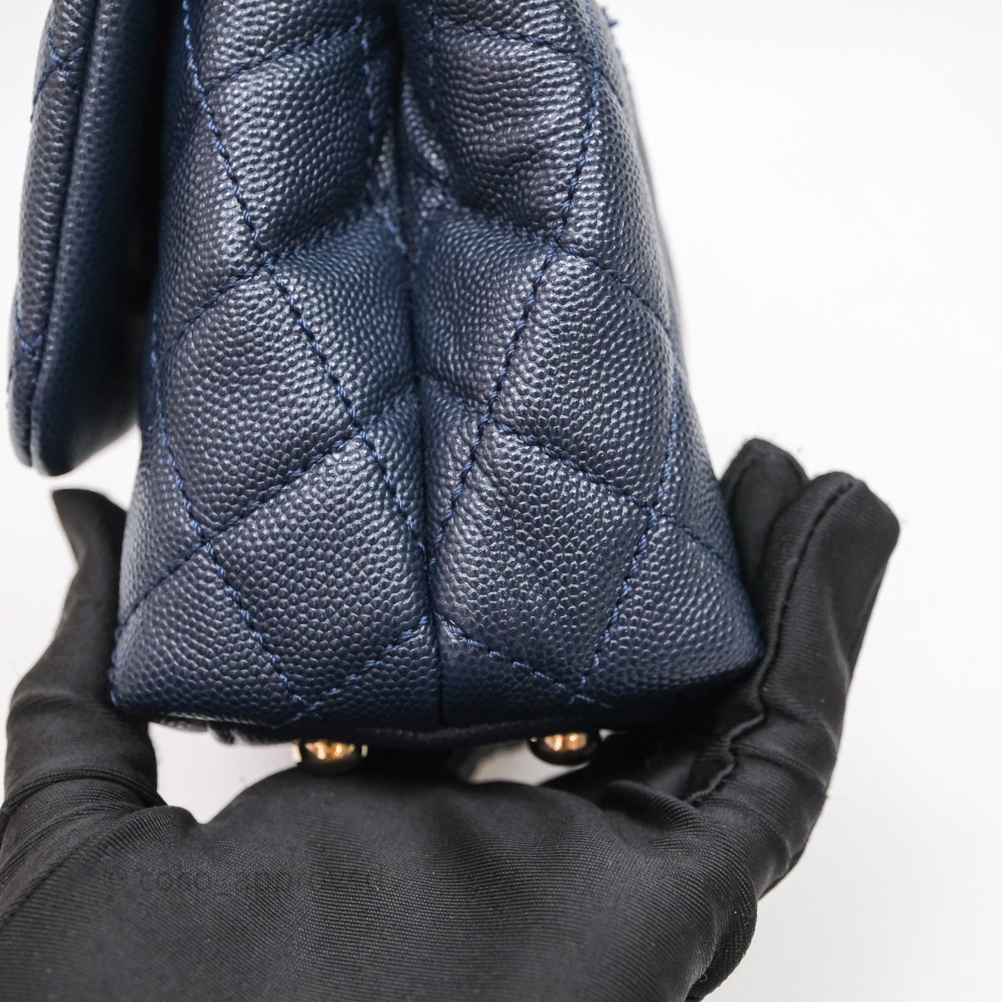 Chanel Mini Coco Handle Quilted Navy Caviar Gold Hardware Lizard Embossed Handle
