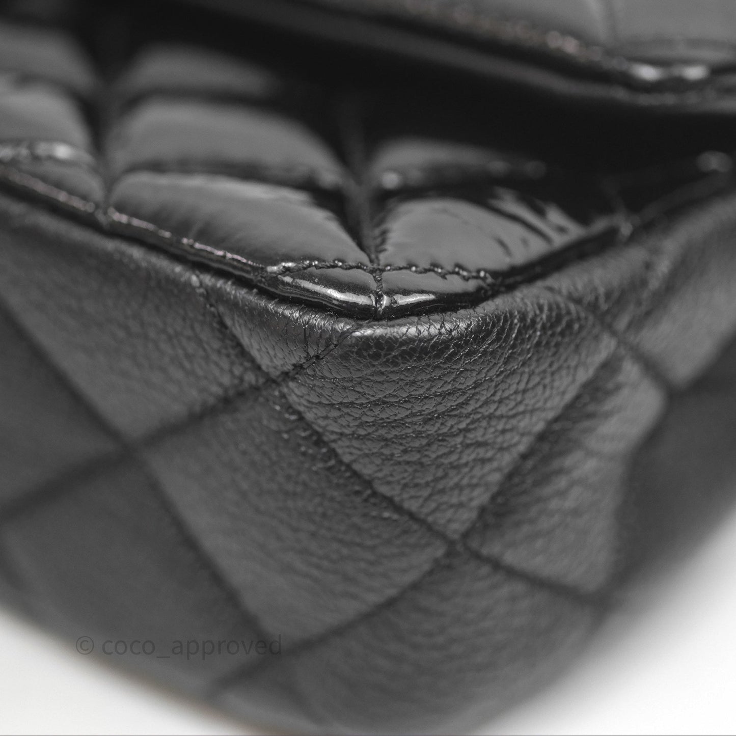 Chanel Quilted Medium Eyelet Flap Bag Black Patent Aged Gold Hardware