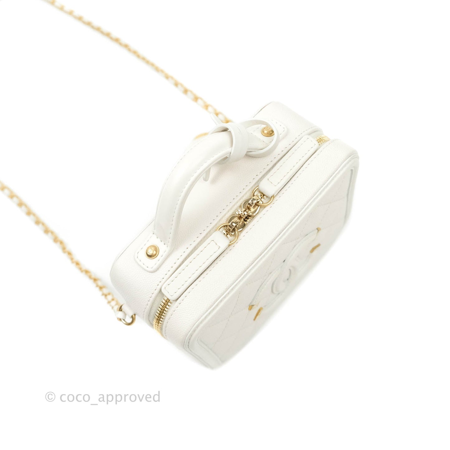 Chanel Quilted Small CC Filigree Vanity Case White Caviar