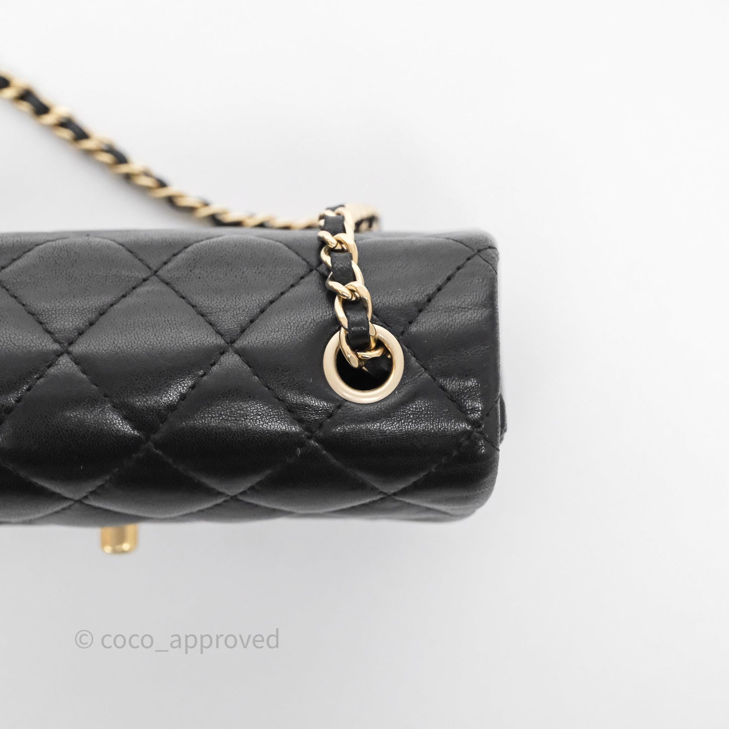 Chanel Quilted Extra Mini Rectangular Flap Black Lambskin Aged Gold Hardware