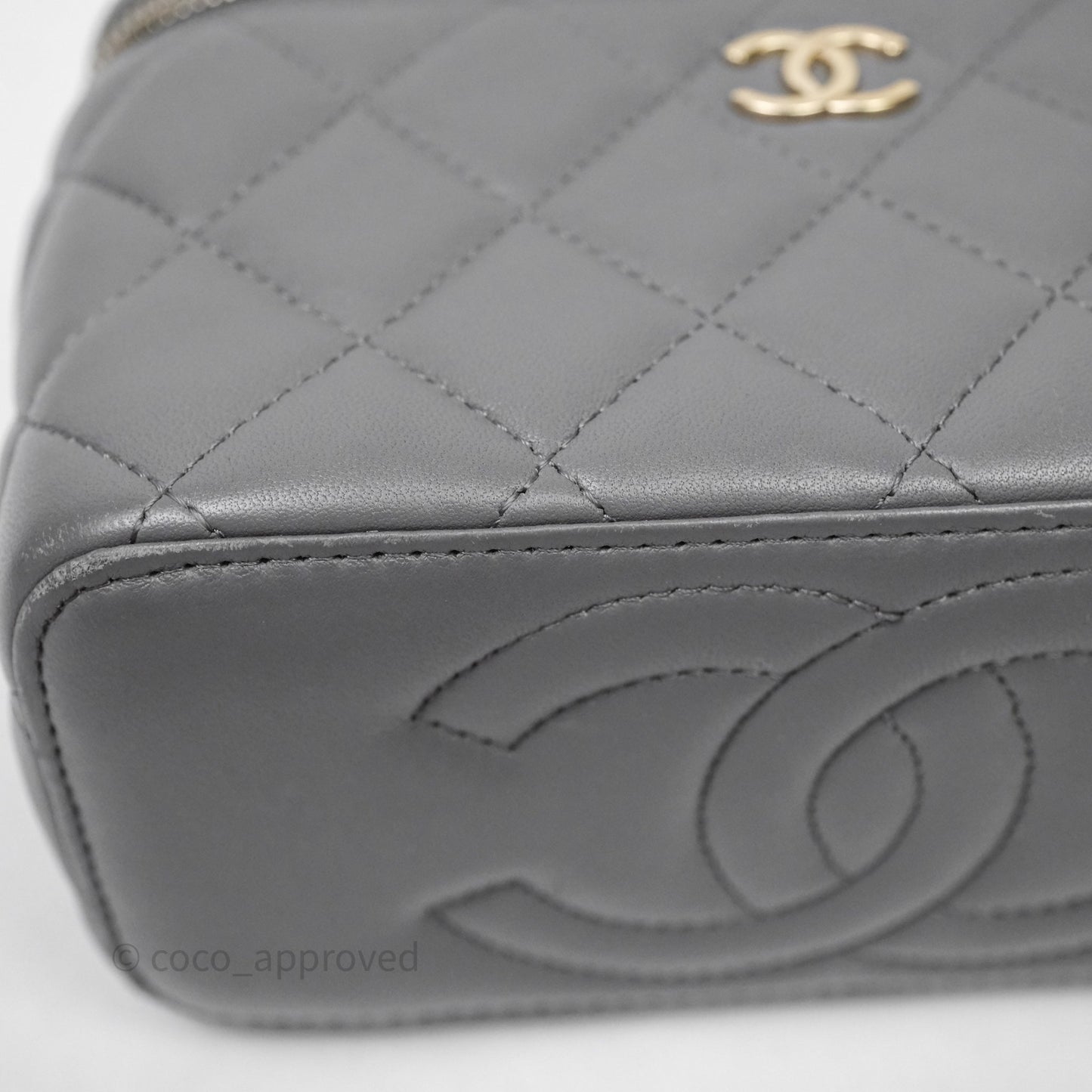 Chanel Vanity Rectangular Top Handle Grey Lambskin Gold Hardware