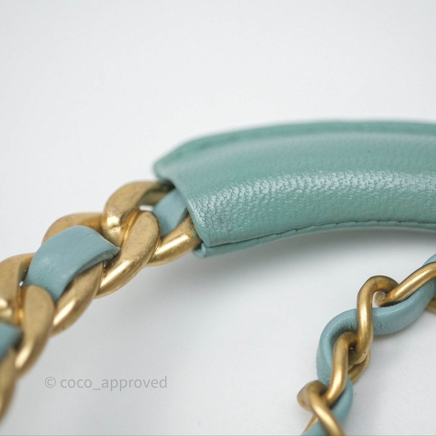 Chanel Quilted Small Circular Handle Bag Mint Green Aged Gold Hardware