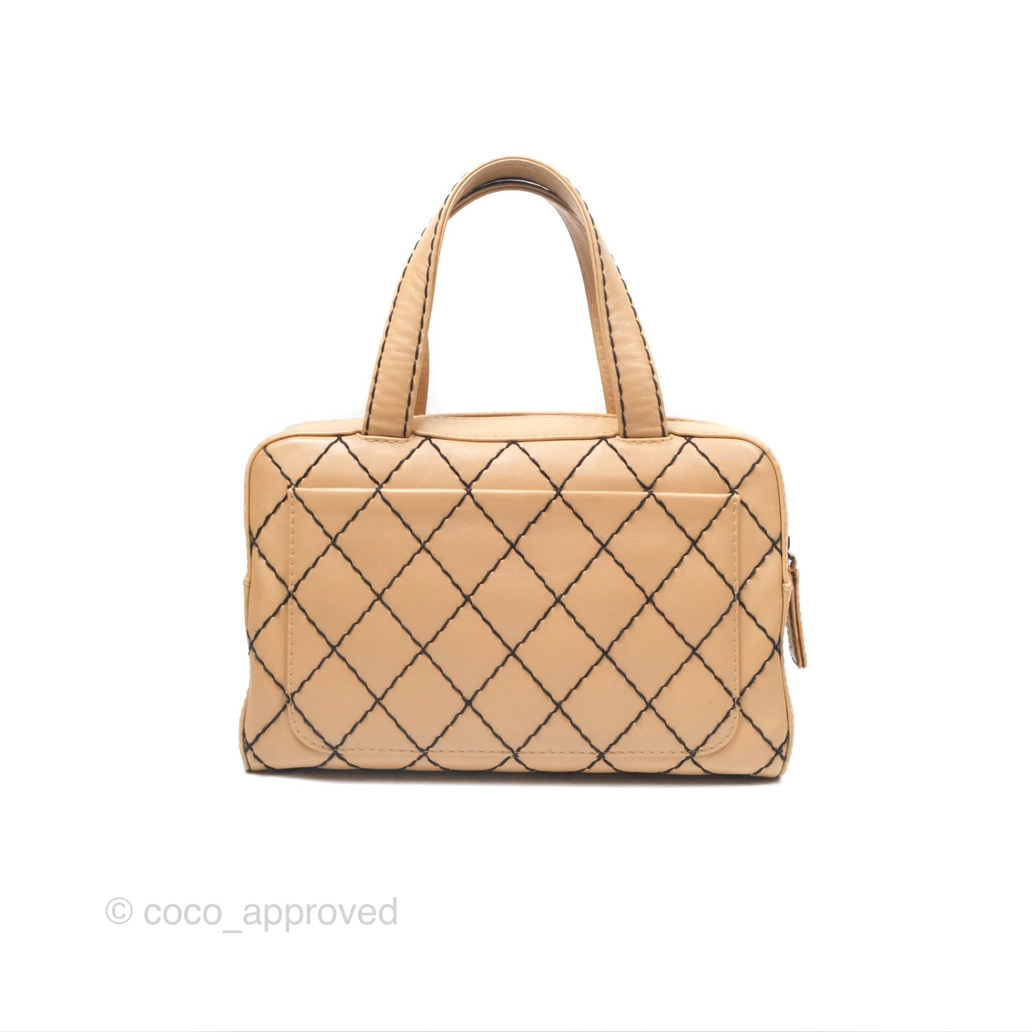 Chanel Contrast Stitch Surpique Bowler Bag Beige Calfskin Matte Black Hardware