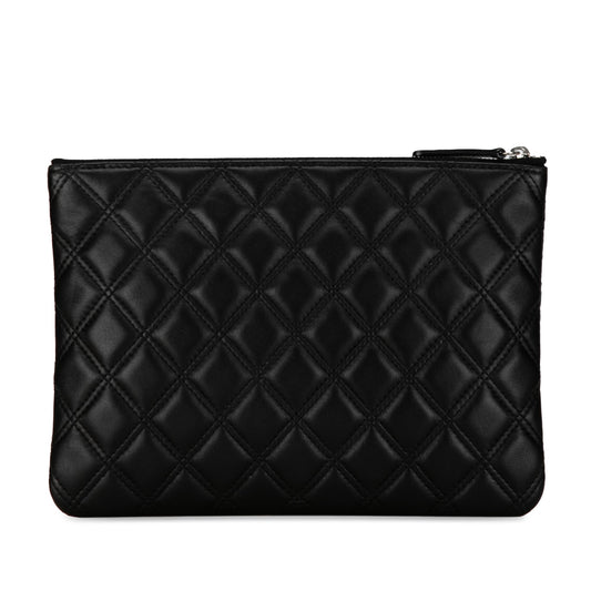 CHANEL Lambskin Double Stitch Cosmetic Case Clutch Bag