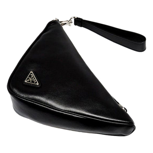 Luxury PradaGrace Triangle Leather Pouch Clutch Bag with Embossed Logo