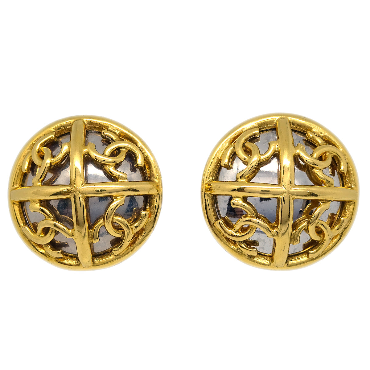Luxury Chanel Button Earrings Gold Clip-On 93P/2939