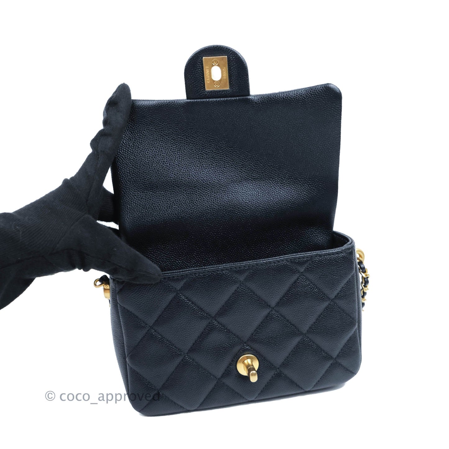 Chanel Quilted My Perfect Mini Iridescent Black Caviar Aged Gold Hardware 21K
