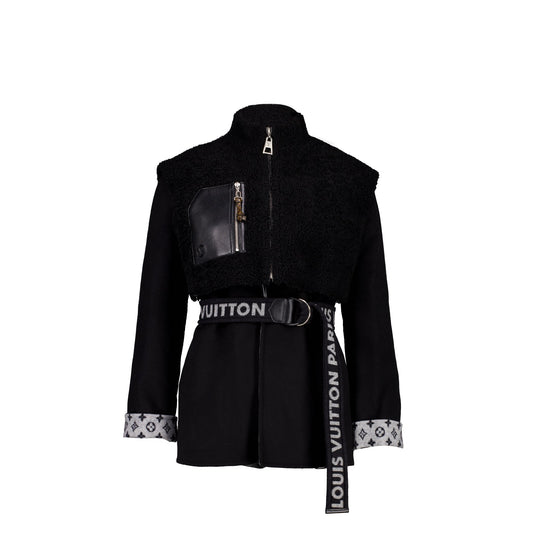 Louis Vuitton Size 36 Wrap Coat Shearling/Wool Black