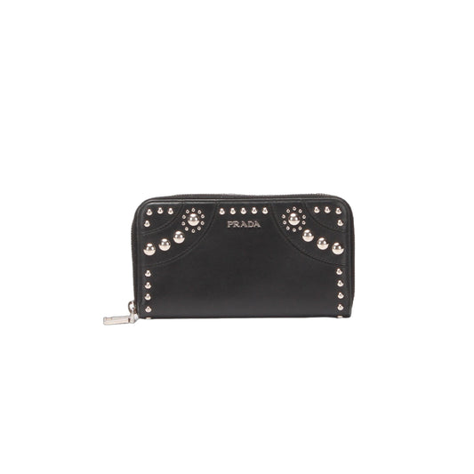 Luxury PradaStudded Leather Zip Around Wallet