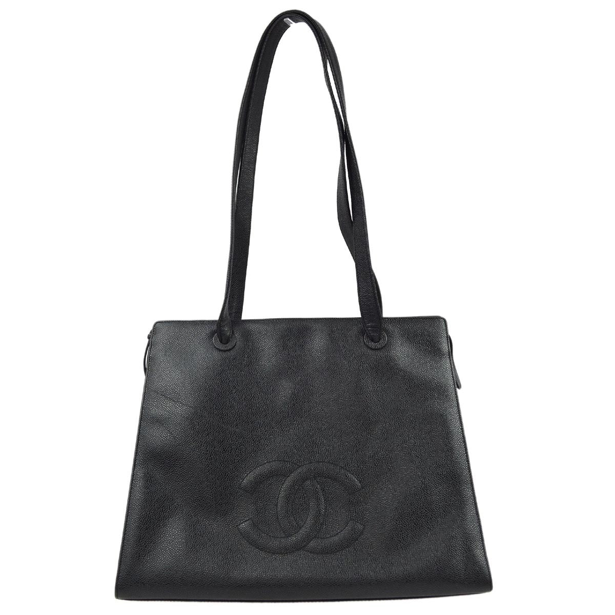 Luxury Chanel 1997-1999 Black Caviar Shoulder Tote Bag