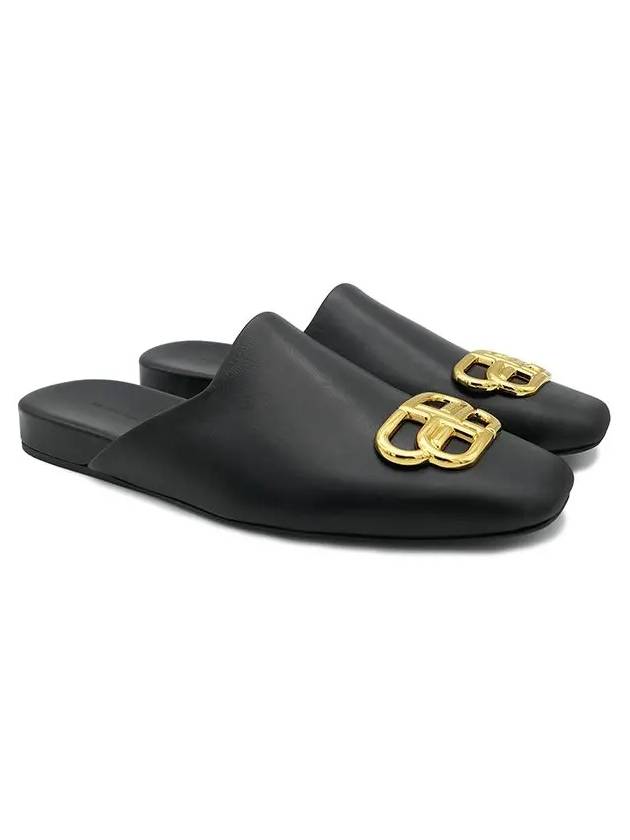 Luxury Balenciaga BB Logo Leather Mule Black