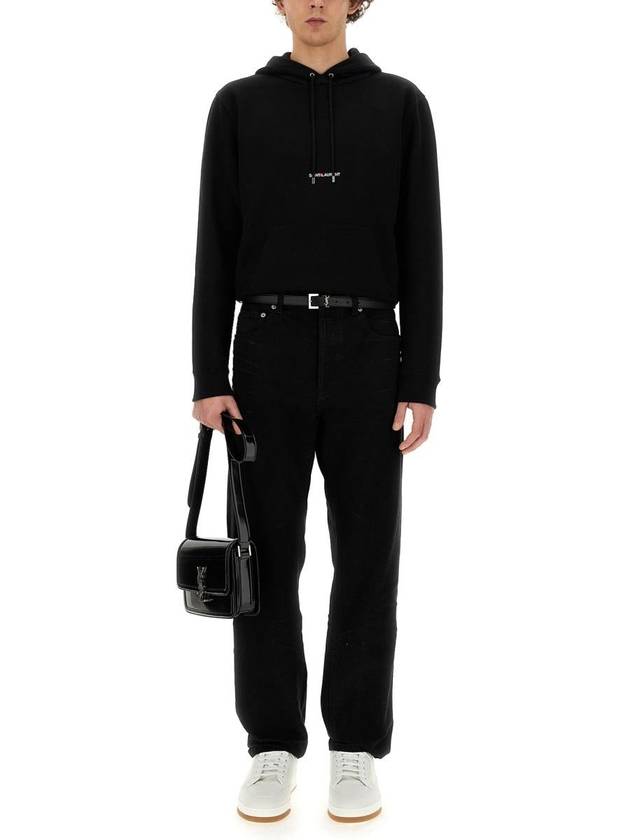 Luxury Saint Laurent Men's Chest Small Logo Hoodie Black