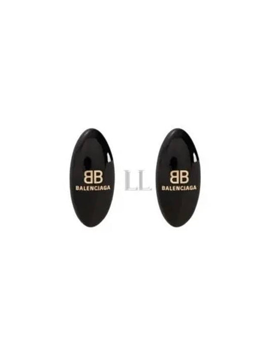 Luxury Balenciaga Oval Logo Plaque Earrings Black