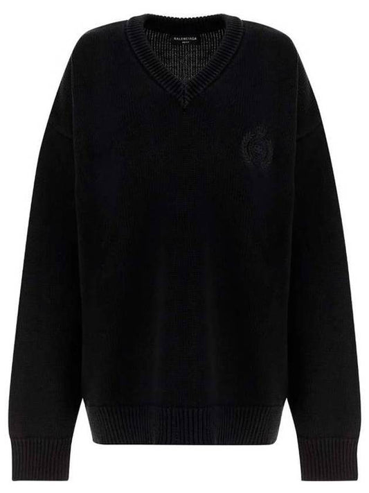 Luxury Balenciaga Men's Back Logo V-Neck Knit Top Black