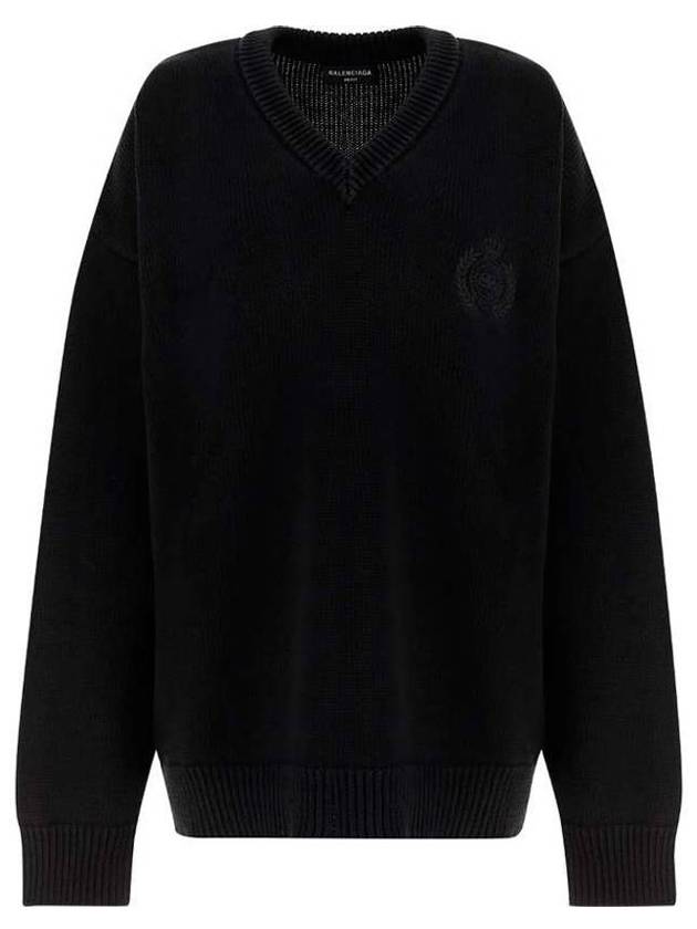 Luxury Balenciaga Men's Back Logo V-Neck Knit Top Black