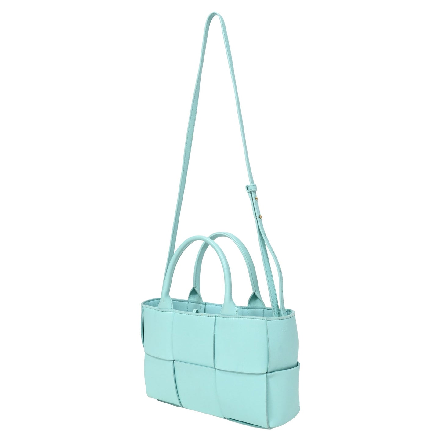 Luxury Bottega Veneta Mini Arco Tote Bag in Light Blue Lambskin Leather