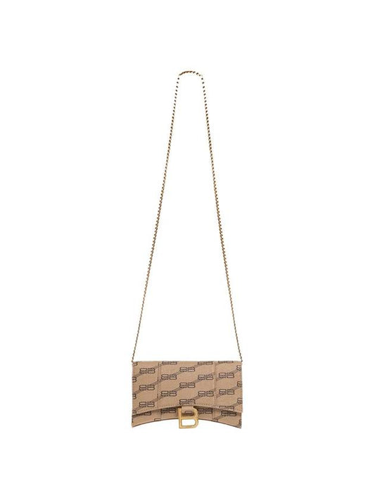 Luxury Balenciaga Hourglass BB Monogram Chain Long Wallet Brown