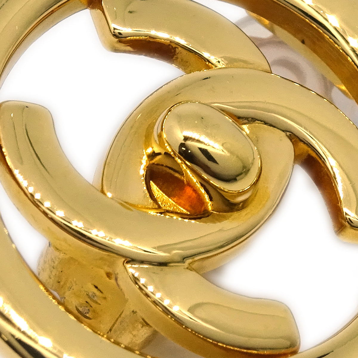 Chanel CC Turnlock Button Earrings Gold Clip-On 97P