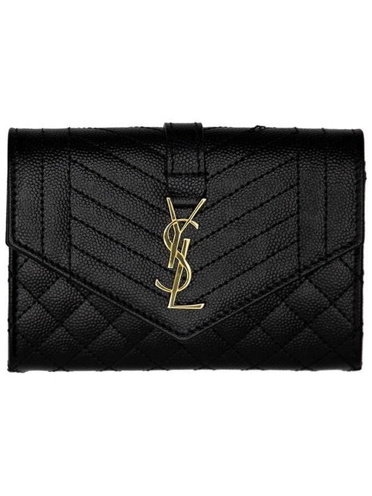 Luxury Saint Laurent Matelasse Monogram Envelope Small Half Wallet Black
