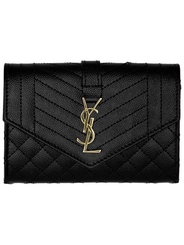 Luxury Saint Laurent Matelasse Monogram Envelope Small Half Wallet Black