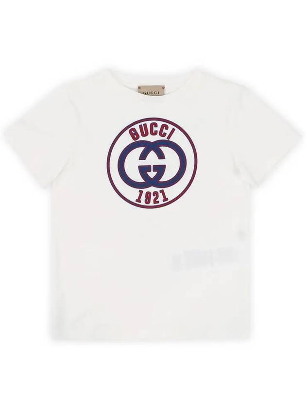 Luxury Gucci Trending 2025 Kids GG Logo 1921 Print Short Sleeve T-Shirt White
