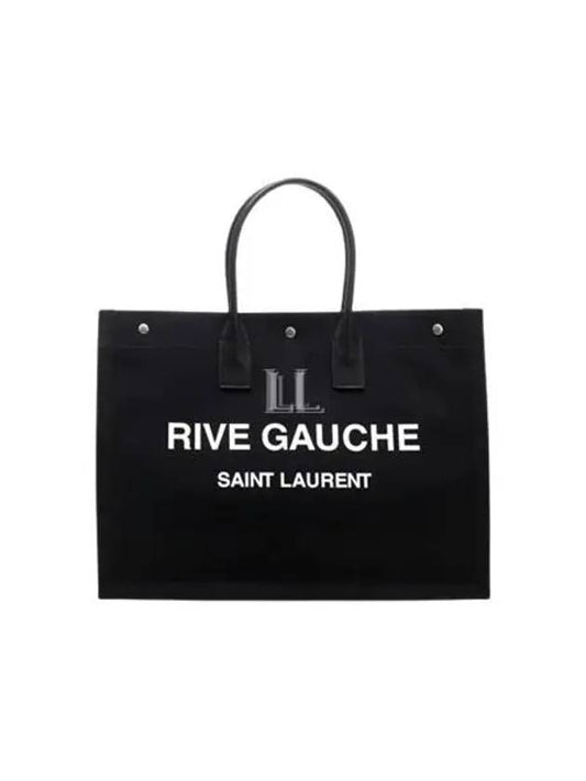 Luxury Saint Laurent Rive Gauche Cotton Canvas Tote Bag Black