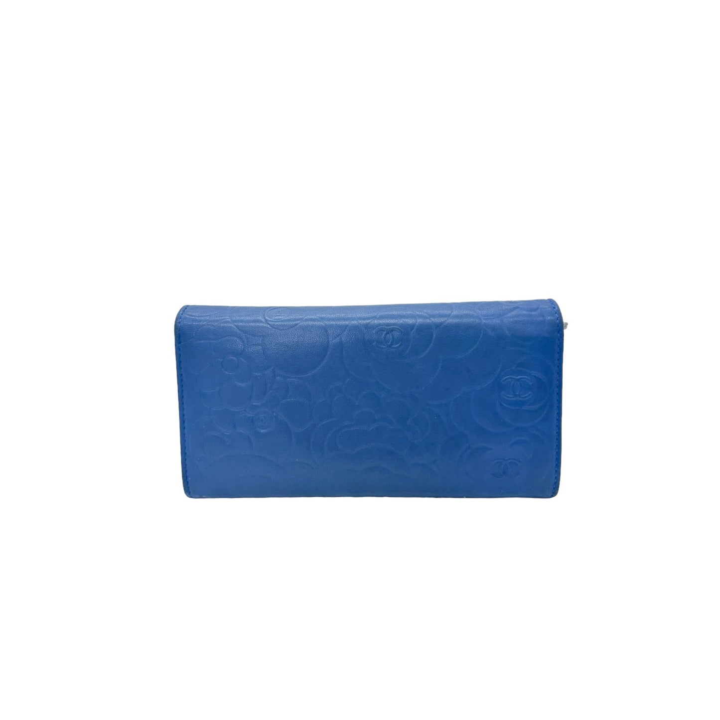 Luxury Chanel bag CC Flap Camellia Lambskin Long Wallet Blue