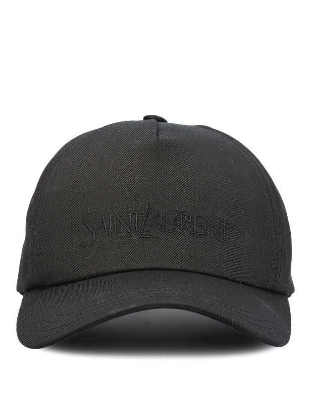 Luxury Saint Laurent Embroidered Logo Gabardine Weave Cotton Ball Cap Black