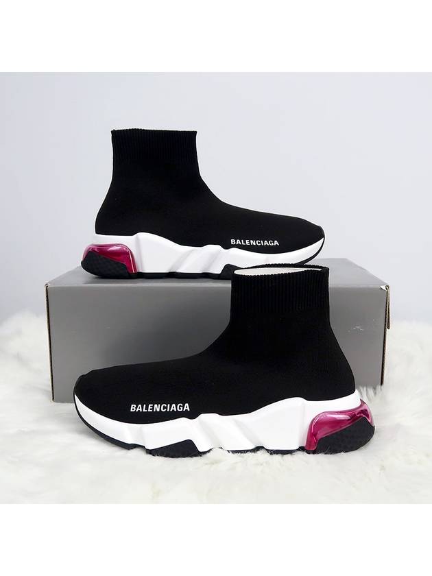 Luxury Balenciaga Speed Clear Sole High Top Sneakers Pink Black