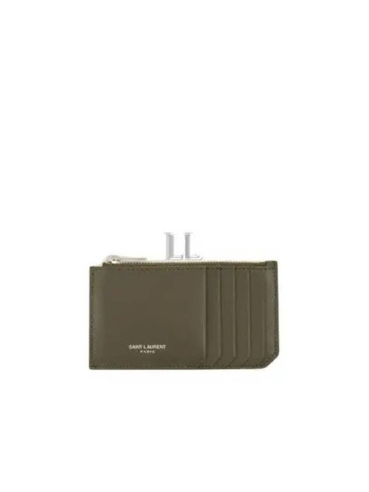 Luxury Saint Laurent Paris Fragments Zip Leather Card Wallet Light Musk