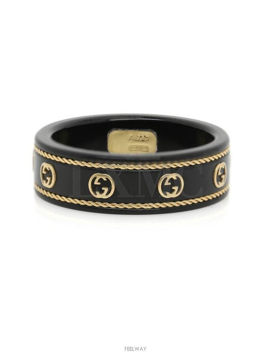 Luxury Gucci Trending 2025 Icon Yellow Gold Black Interlocking G Ring 606826