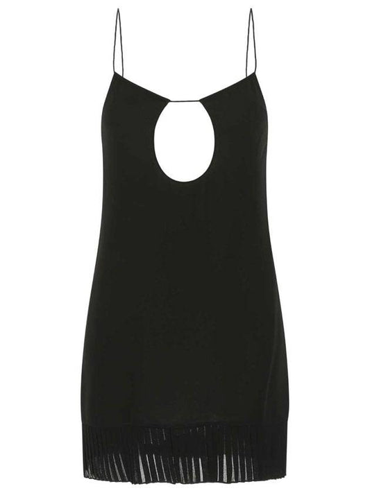 Luxury Saint Laurent Backless Viscose Short Dress Black