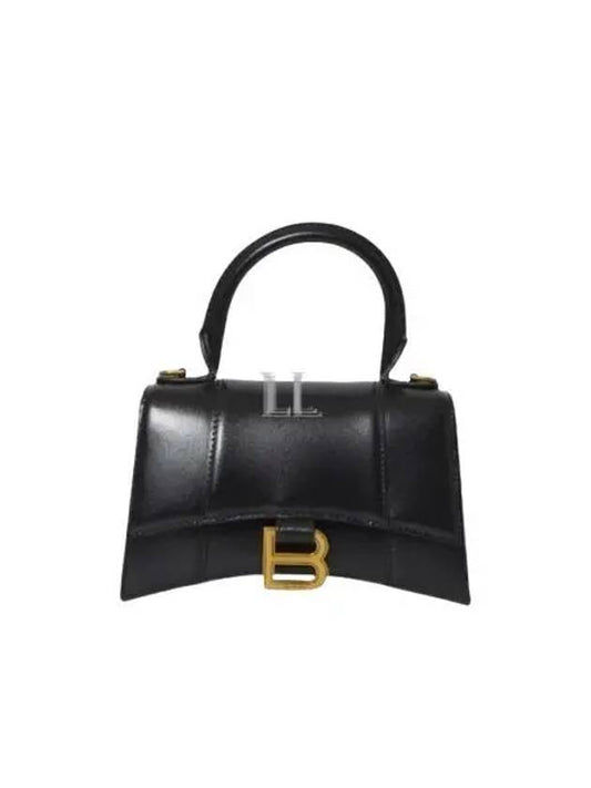 Luxury Balenciaga Hourglass XS Glossy Calfskin Tote Bag Black