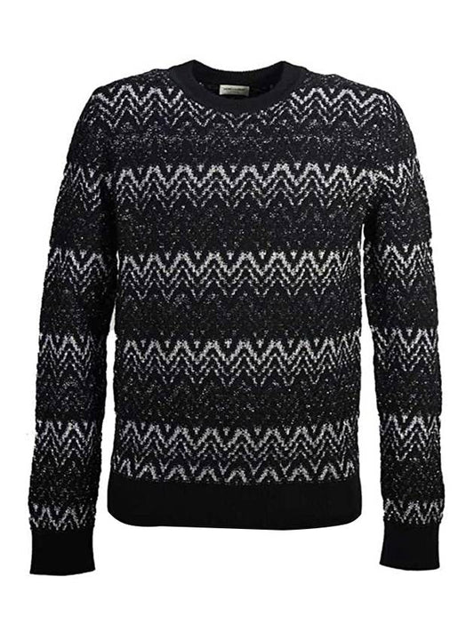 Luxury Saint Laurent Striped Pattern Wool Knit Top