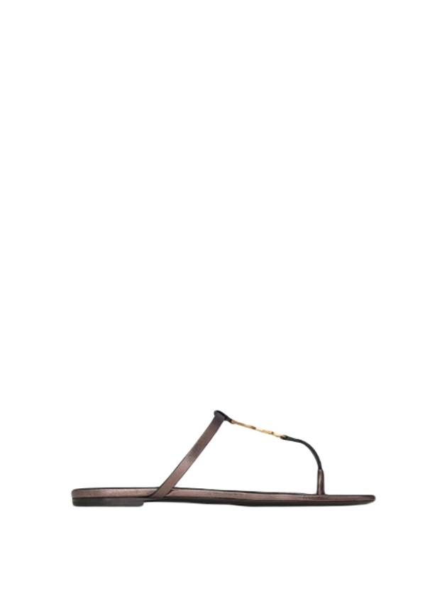 Luxury Saint Laurent Cassandra Slide Leather Flip Flops Brown