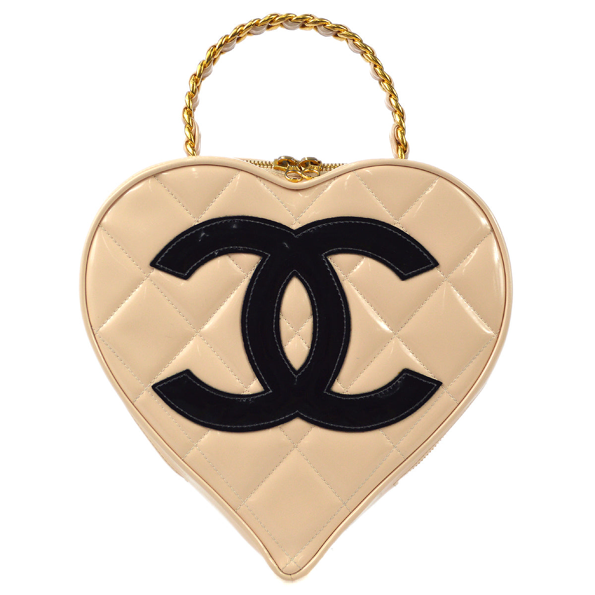 Luxury Chanel * 1994 Heart Vanity Handbag Beige