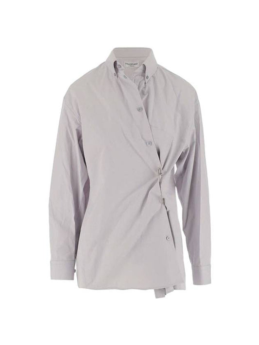 Luxury Balenciaga Twist Button Cotton Shirt Grey