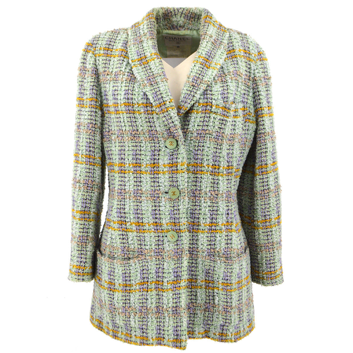 Luxury Chanel Fall 1994 tweed checkered buttoned tweed #36