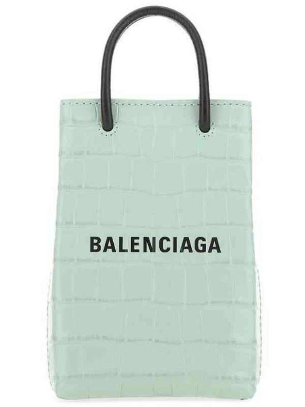 Luxury Balenciaga Crocodile Embossed Phone Holder Shopping Mini Bag Light Green