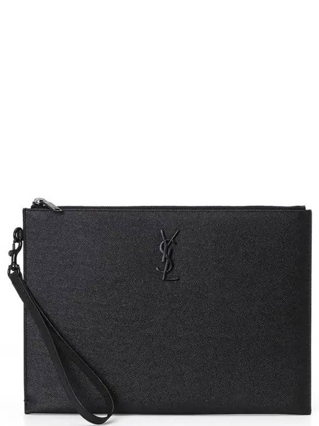 Luxury Saint Laurent Monogram Strap Tablet Clutch Bag Black Black
