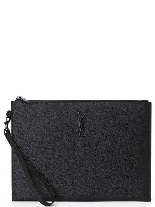 Luxury Saint Laurent Monogram Strap Tablet Clutch Bag Black Black
