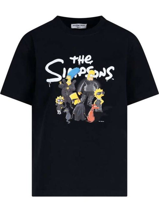 Luxury Balenciaga Women's The Simpsons Printing Small Fit Short Sleeve T-Shirt Black