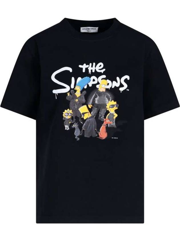 Luxury Balenciaga WoMen's The Simpsons Printing Small Fit Short Sleeve T-Shirt Black
