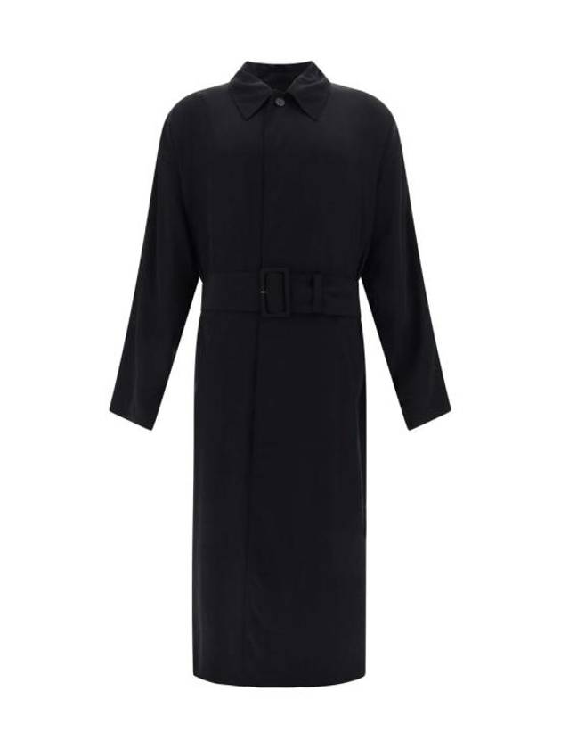 Luxury Balenciaga Belted Maxi Trench Coat Black